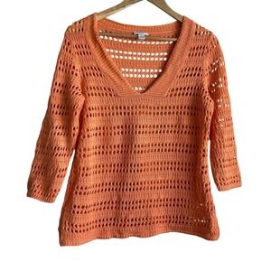 Chicos Womens Boho Cottage Open Knit Crochet Top M Peach Beach Coastal‎ Travel